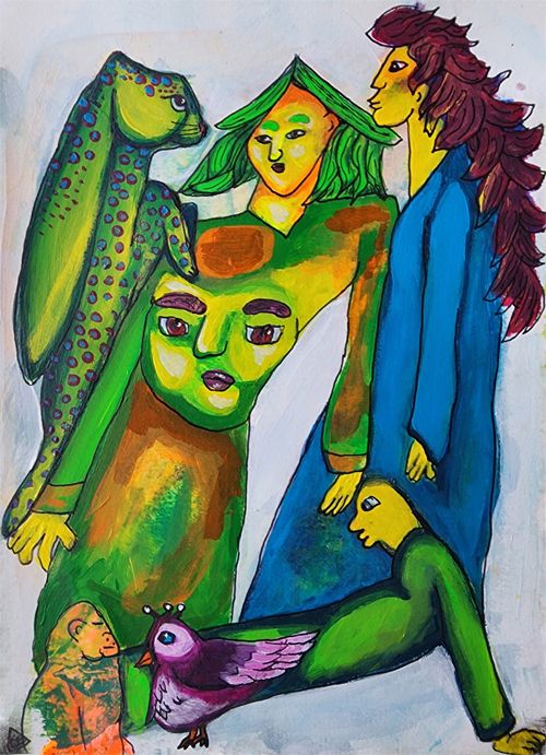 The Voice Inside By artist Christy Strickler acrylic painting on paper features themes of listening to your inner voice and being attentive to your suroundings
